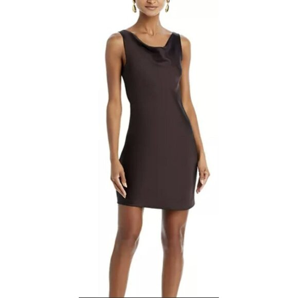 Norma Kamali Chocolate Brown Satin Mini Drape Dress Sz Large NWT - Picture 3 of 10